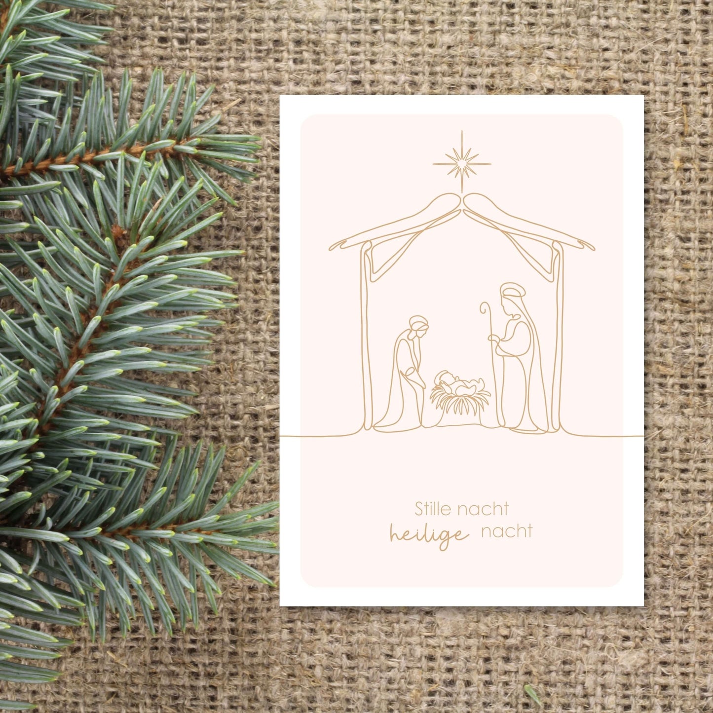 christelijke kerstkaart kerststal lijntekening