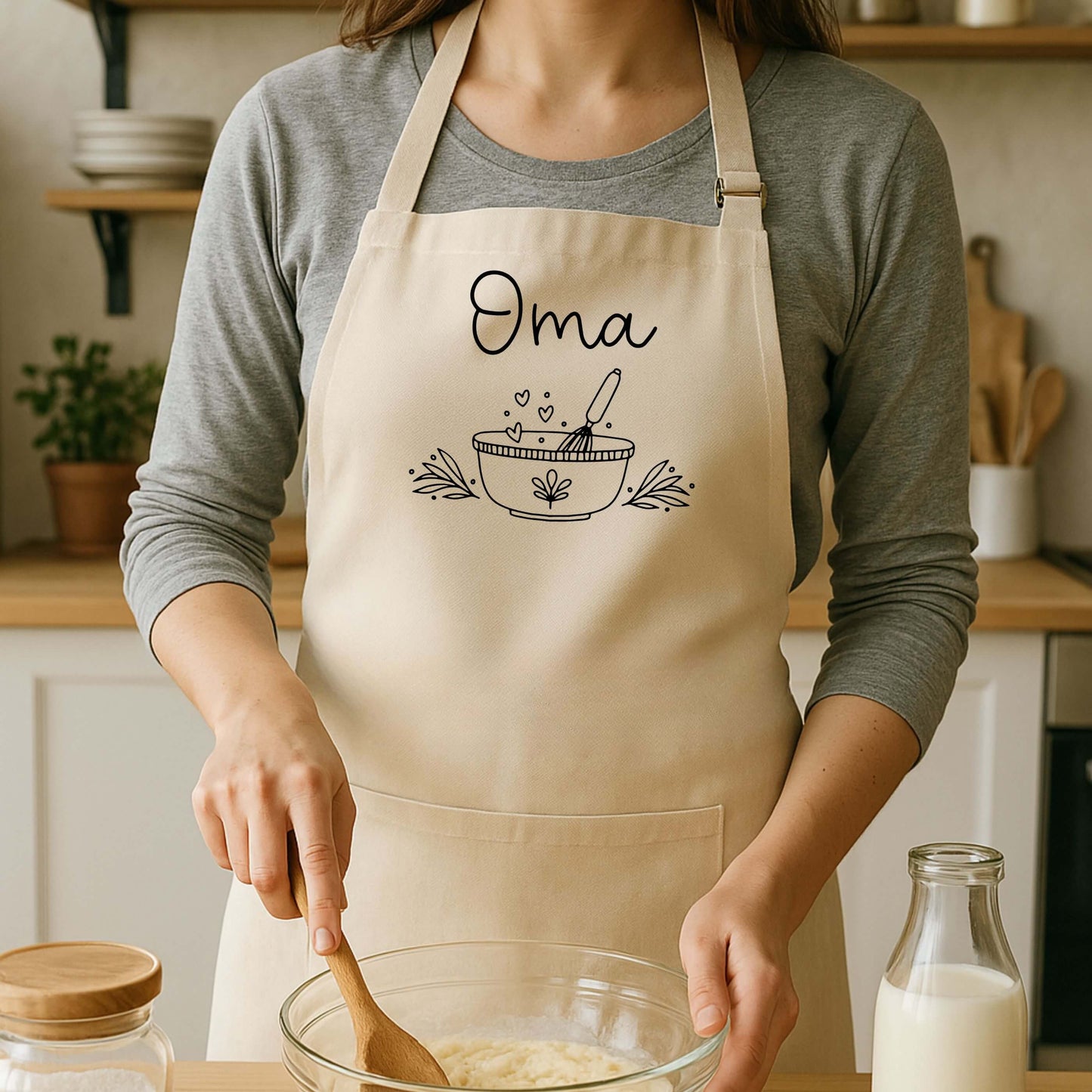 keukenschort met naam voor oma, beslagkom