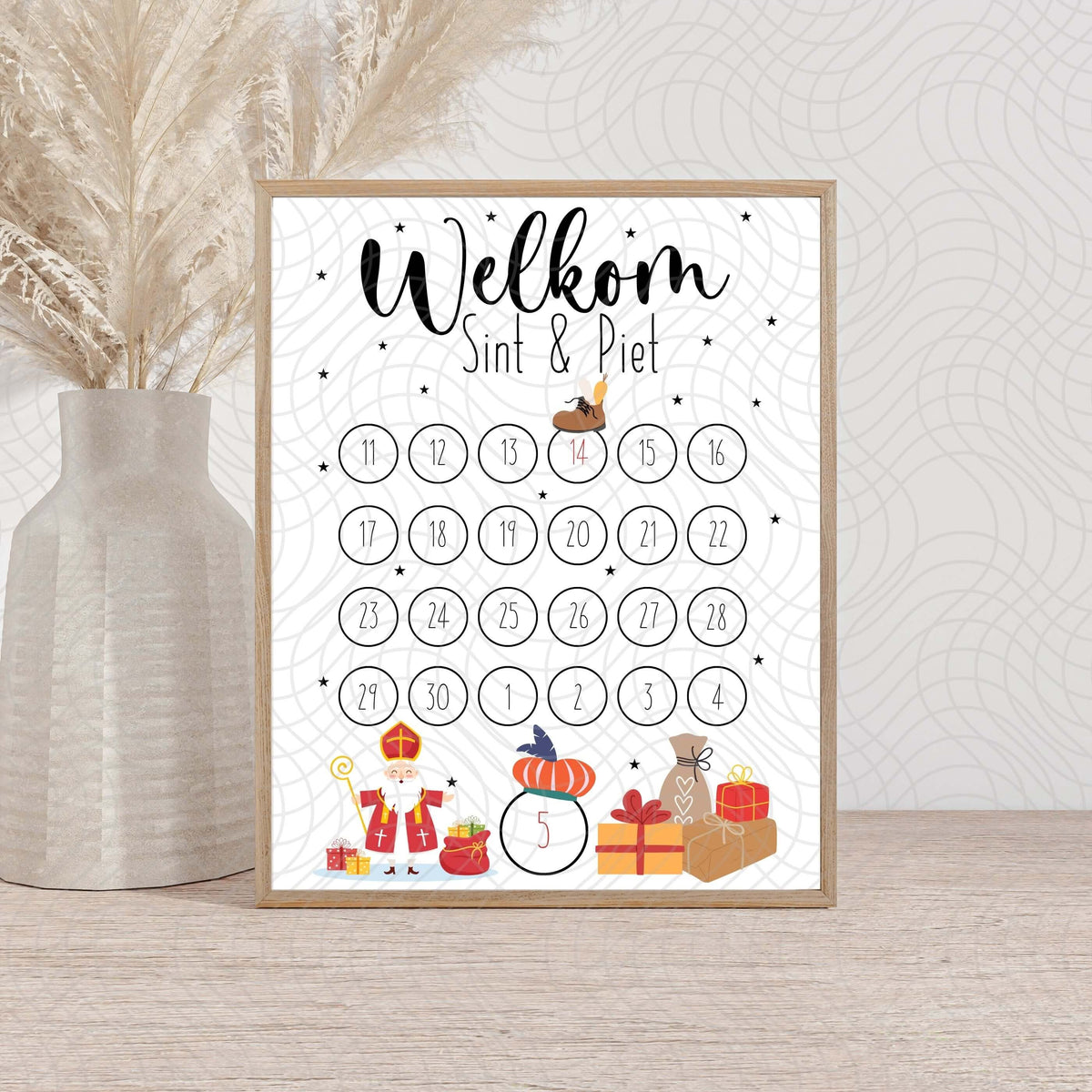 Printbare Sinterklaas kalender 2026 in A4 en A3 formaat als PDF download