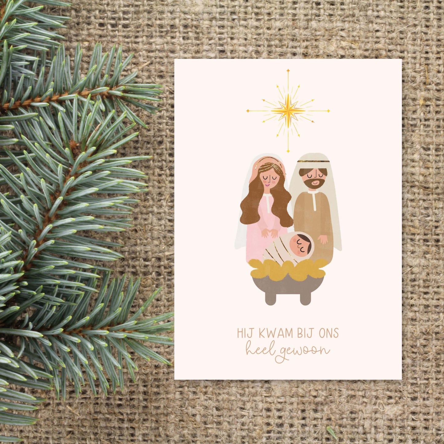 christelijke kerstkaart jozef en maria bij kribbe hij kwam bij ons heel gewoon