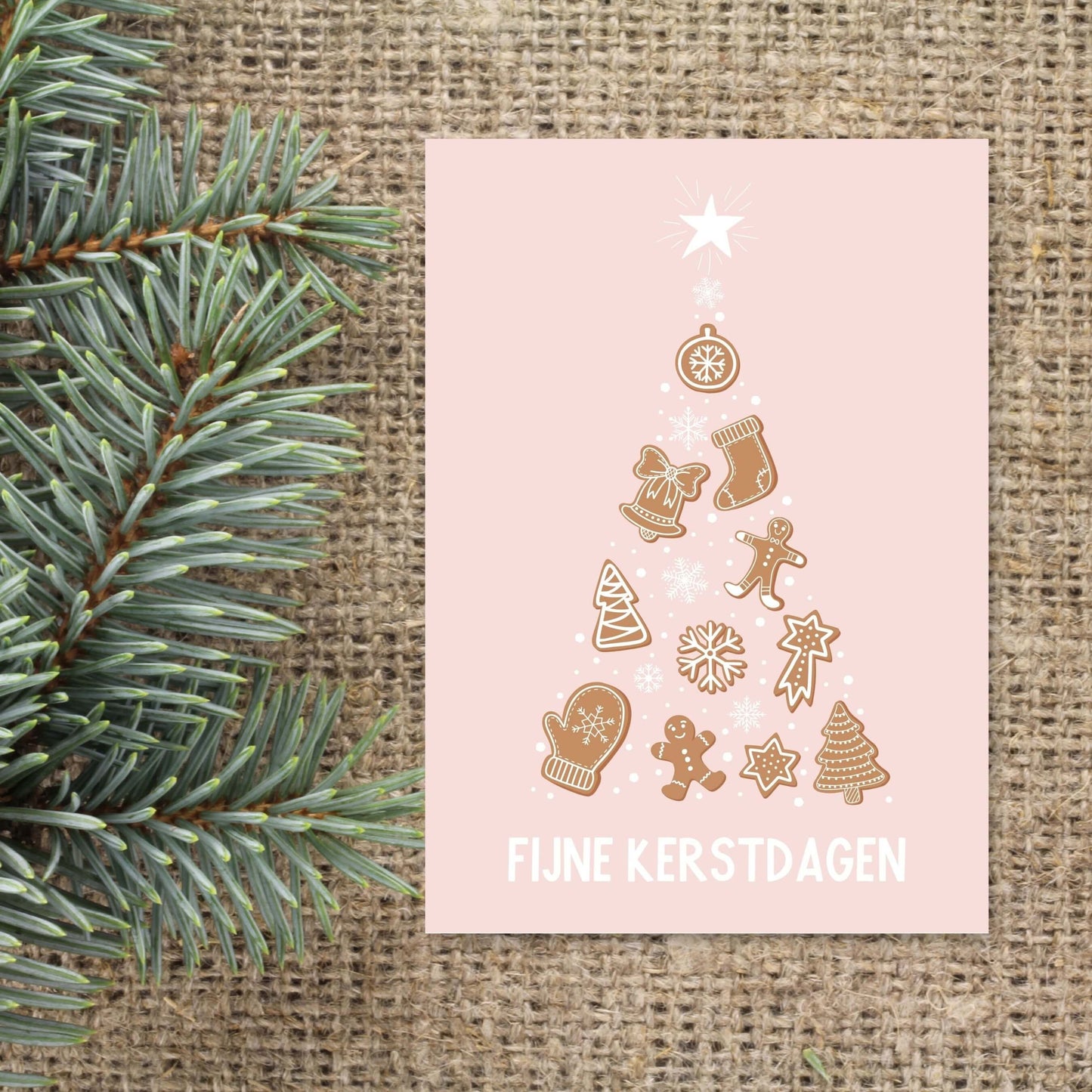 roze kerstkaart koekjes kerstboom fijne kerstdagen