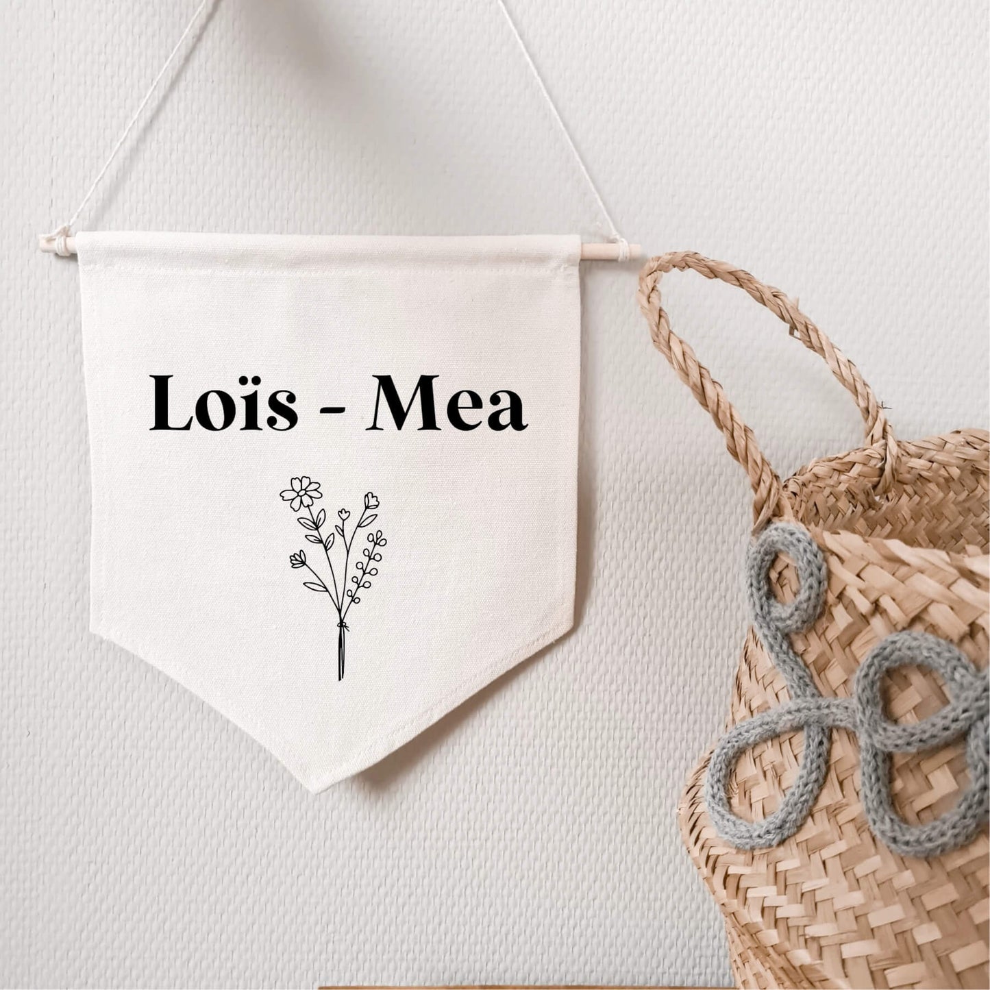 Stoffen Banner met naam en bosje bloemen