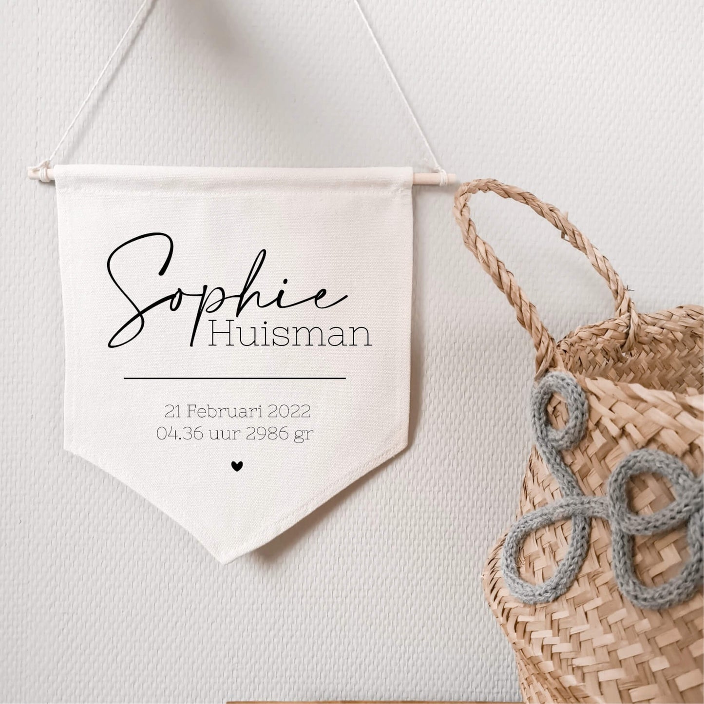 Stoffen banner met geboorte details