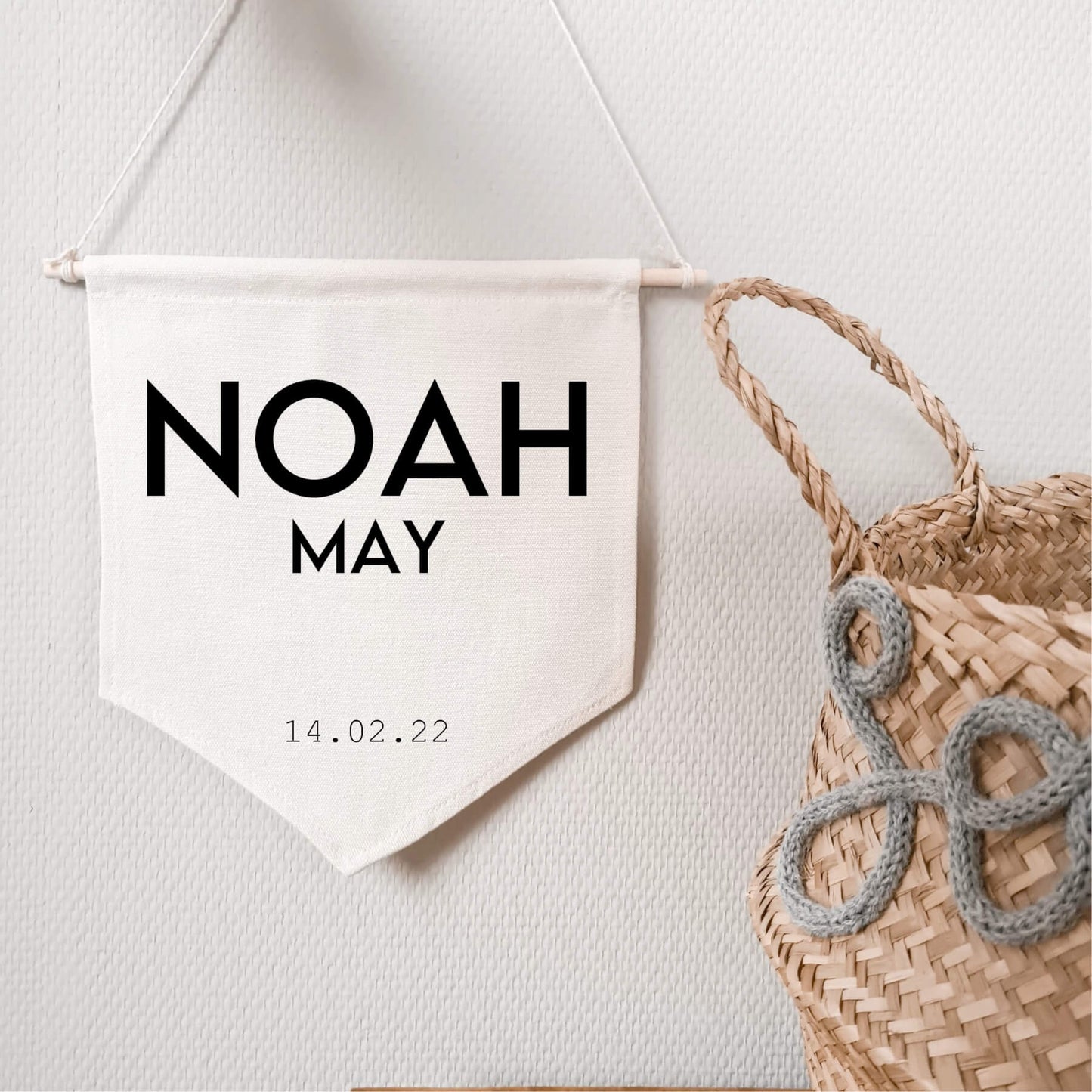 Stoffen banner met stoere naam en datum