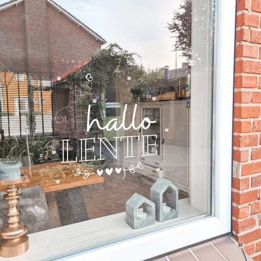 Raamsticker Lente | Hallo Lente | Hartjes