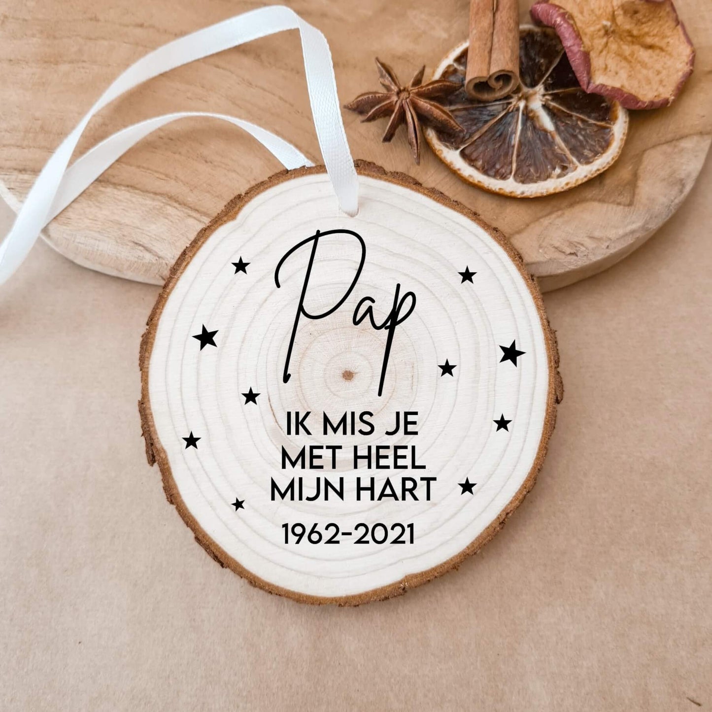 houten herinnerings kerstbal ik mis je met heel mijn hart