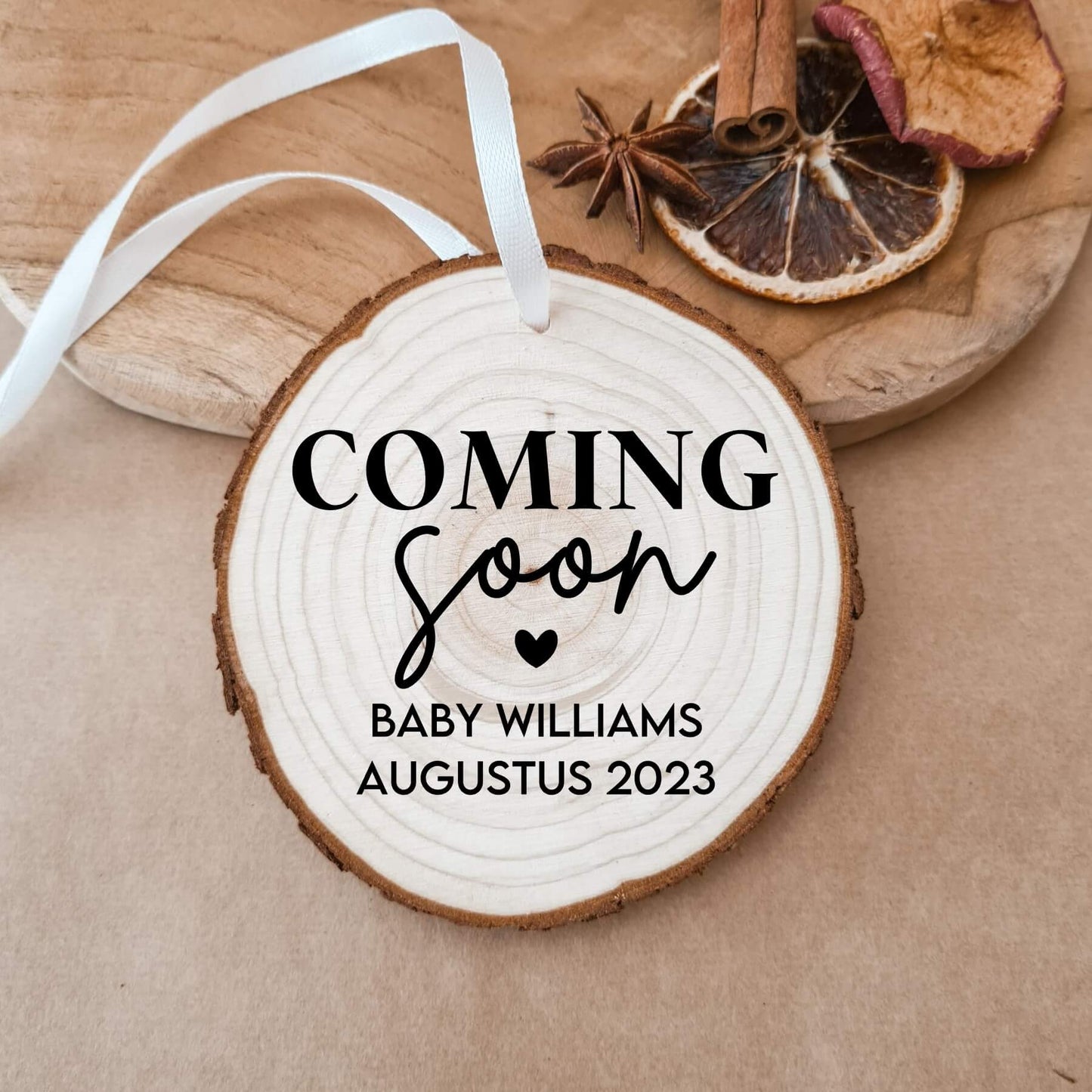 zwangerschap aankondigen met kerst | Houten Kerstbal | Coming Soon
