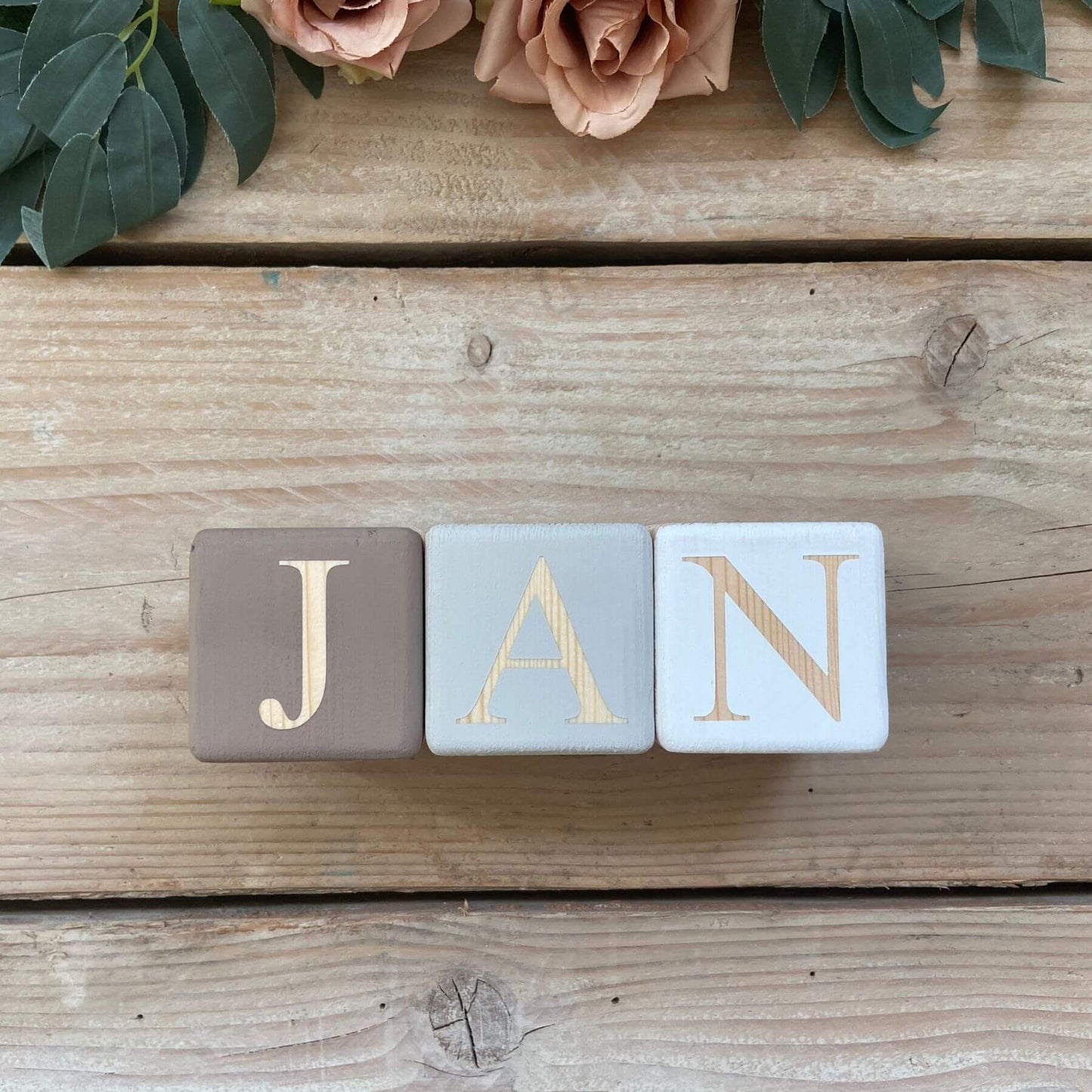handgemaakte houten naamblokken 3 letters