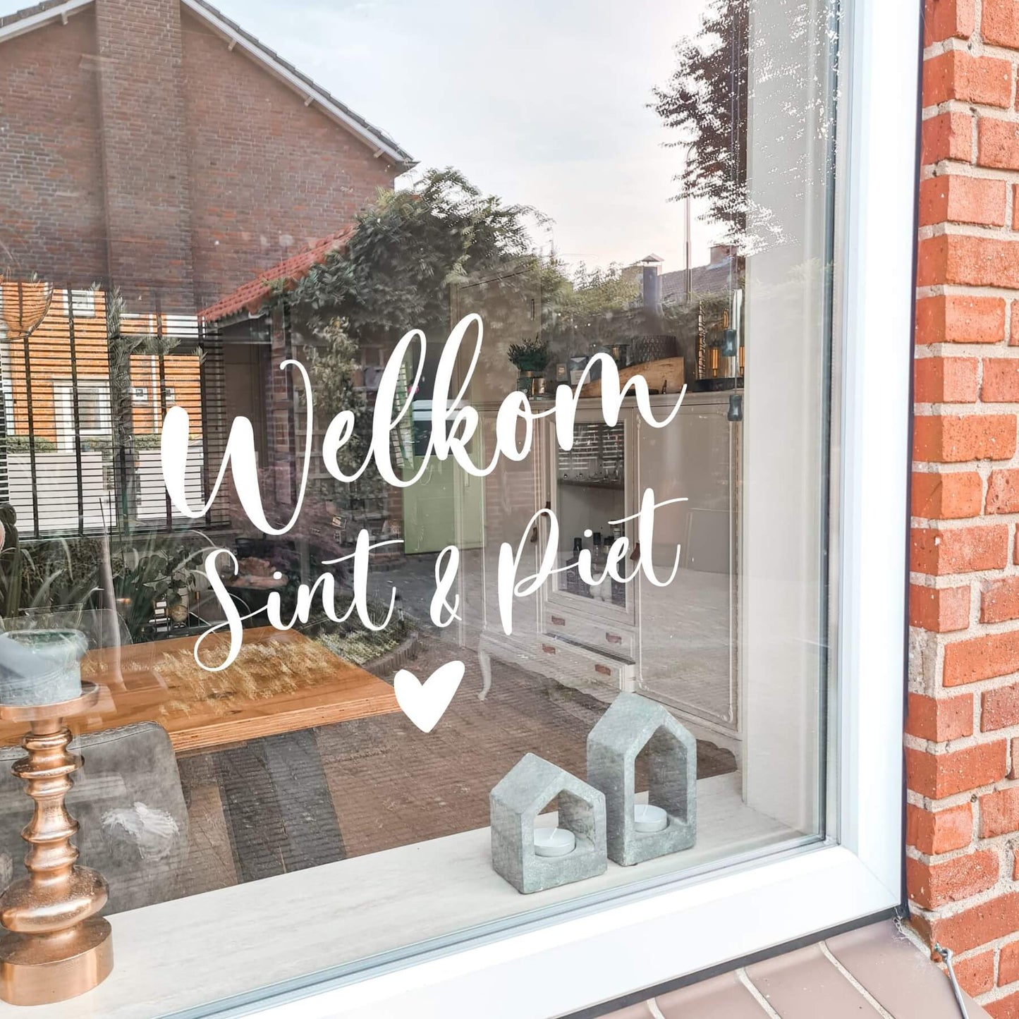 raamsticker sinterklaas, welkom sint en piet met hartje