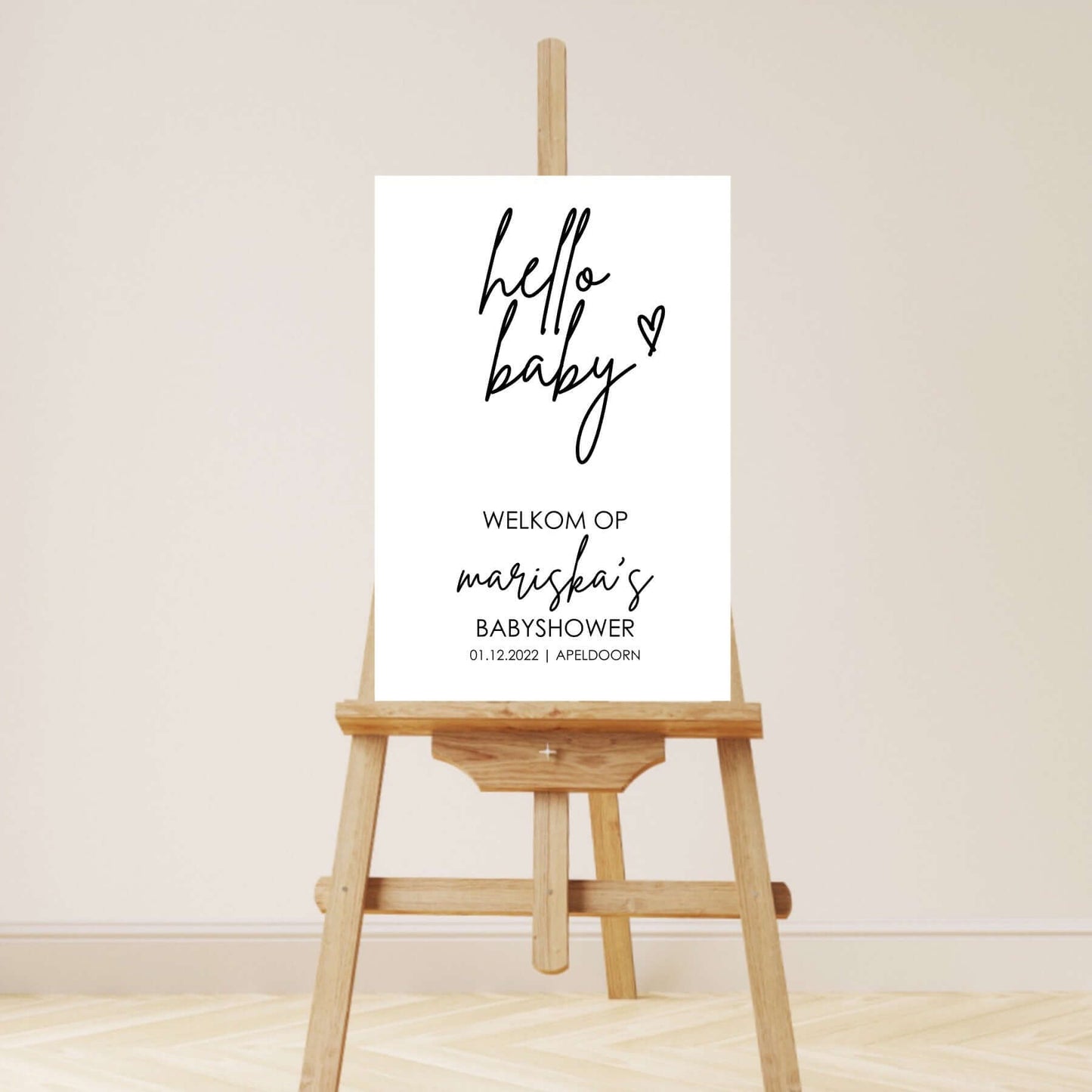 Welkomstbord Babyshower | Hello Baby | Hartje | Wit Plexiglas