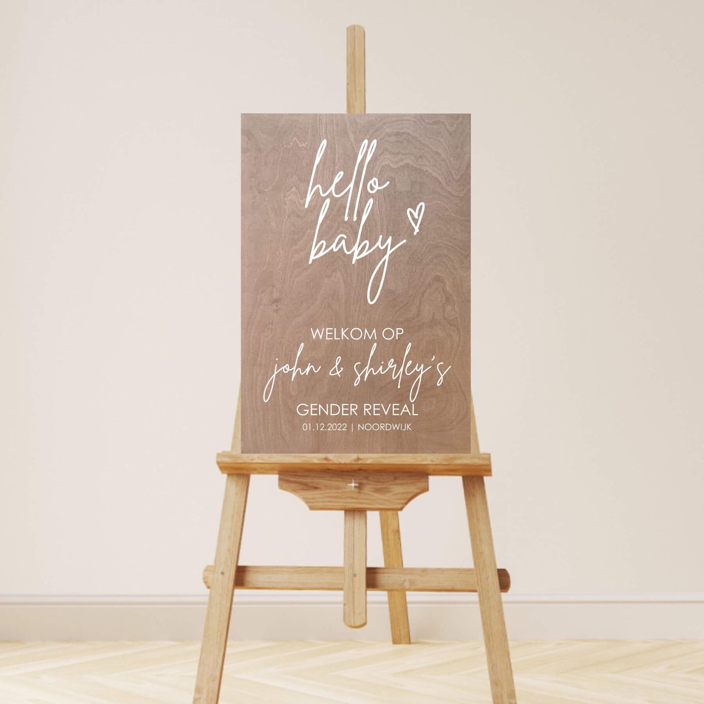Welkomstbord Gender Reveal | Hello Baby | Hartje | Hout