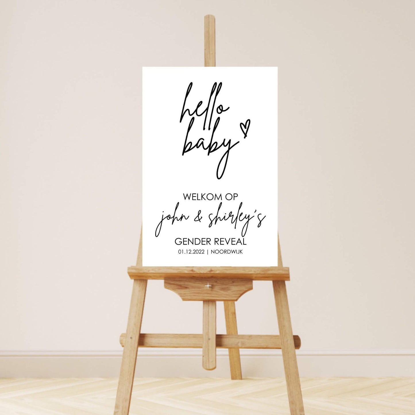 Welkomstbord Gender Reveal | Hello Baby | Hartje | Wit Plexiglas