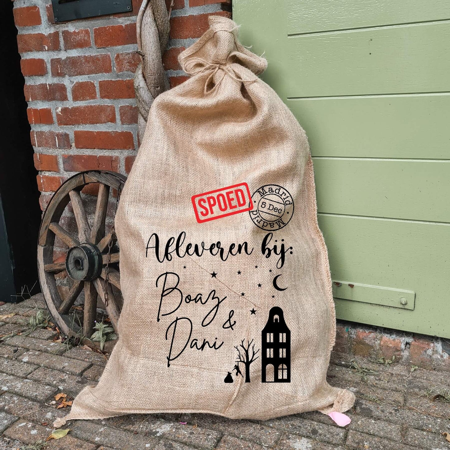 jute zak van sinterklaas met naam spoedlevering bij