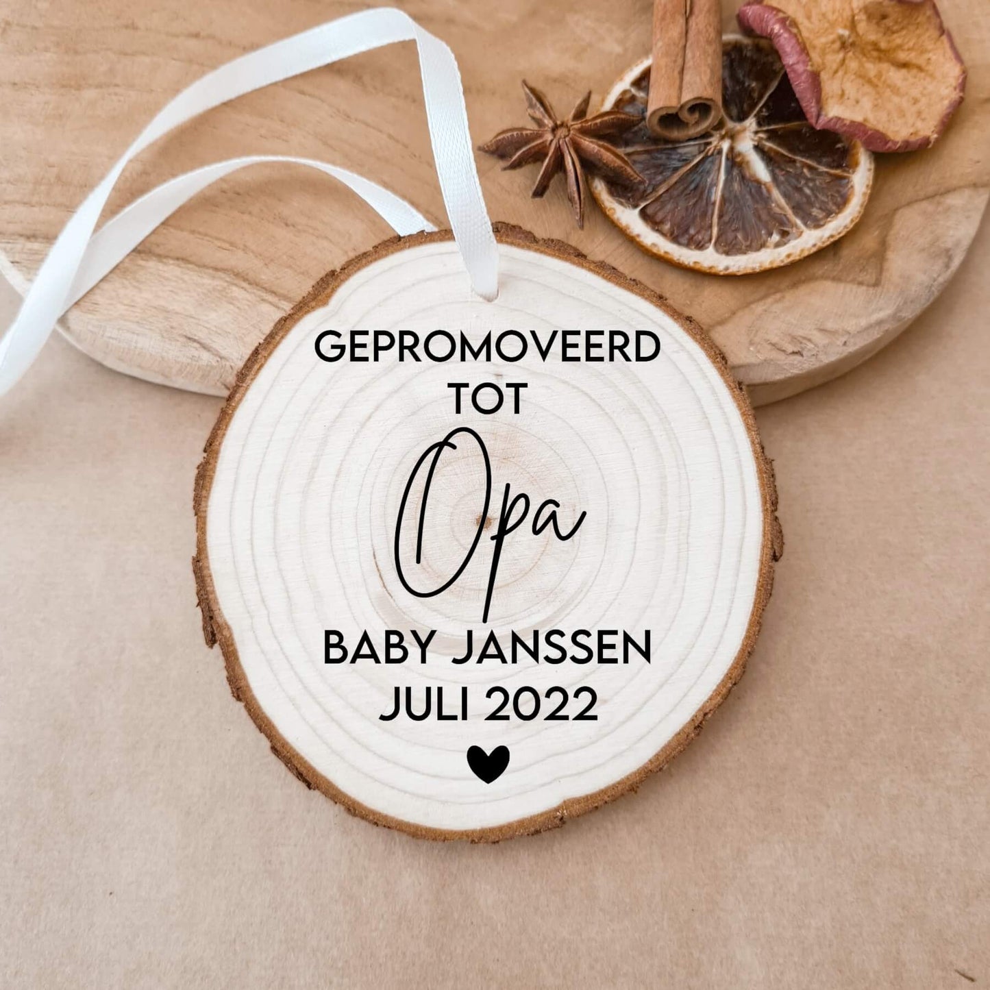 houten kerstbal zwangerschapsaankondiging gepromoveerd tot opa