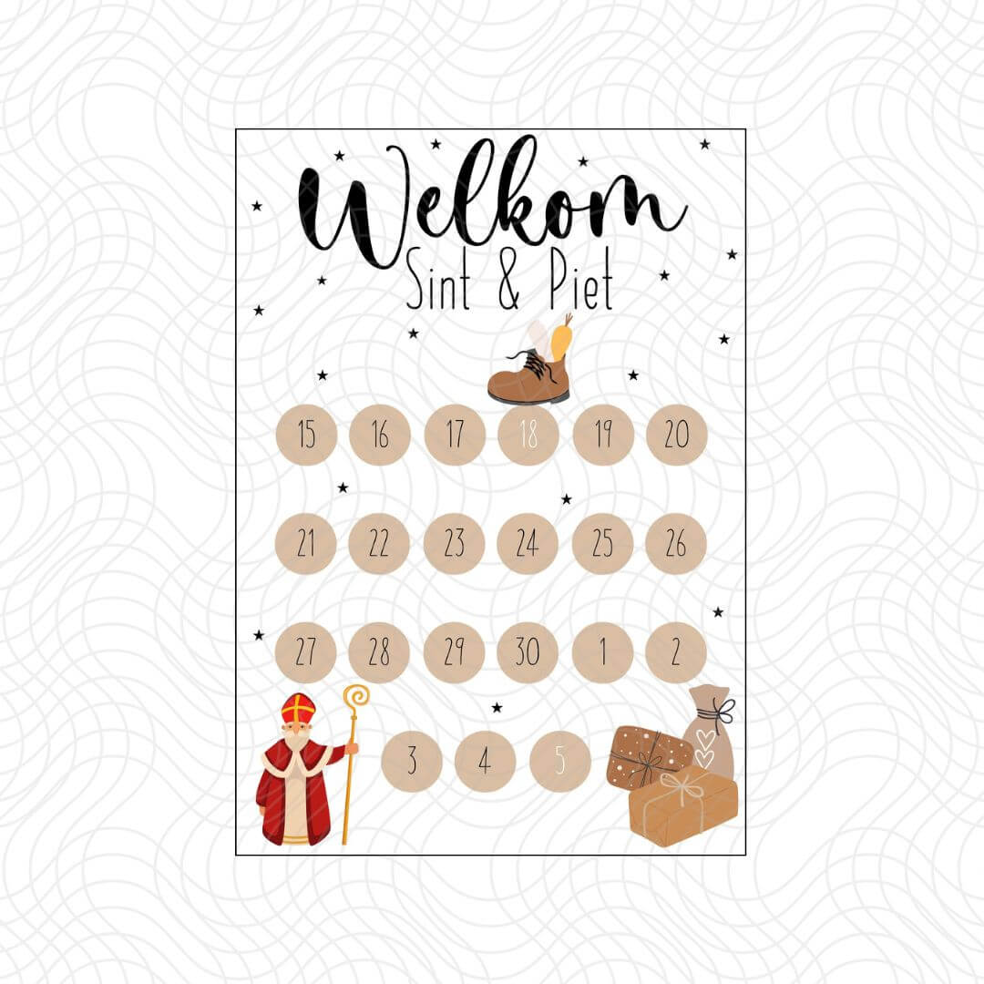 Aftelkalender Sinterklaas 2023 | Welkom Sint & Piet Beige | VERSIE NEDERLAND