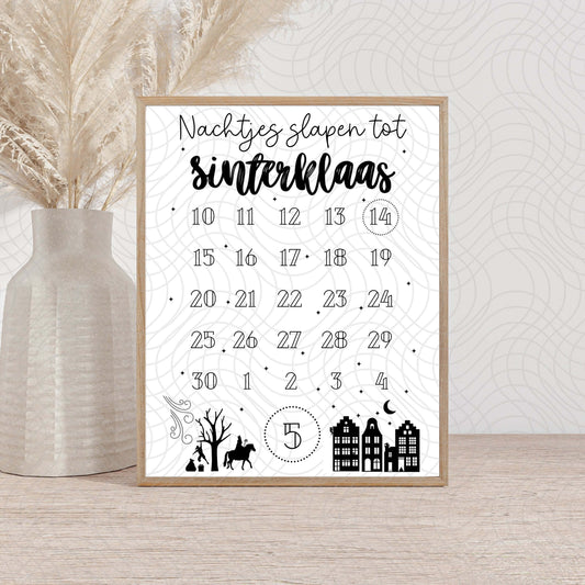 Aftelkalender Sinterklaas 2026 printable om af te tellen tot pakjesavond