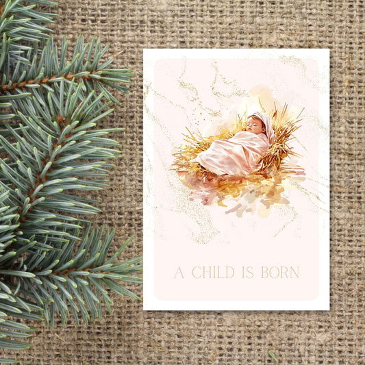 Christelijke Kerstkaart Baby Jezus in kribbe