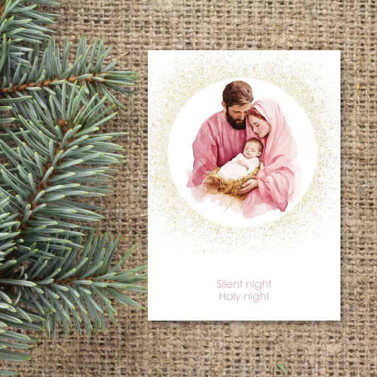 moderne christelijke kerstkaart jozef en maria silent night holy night