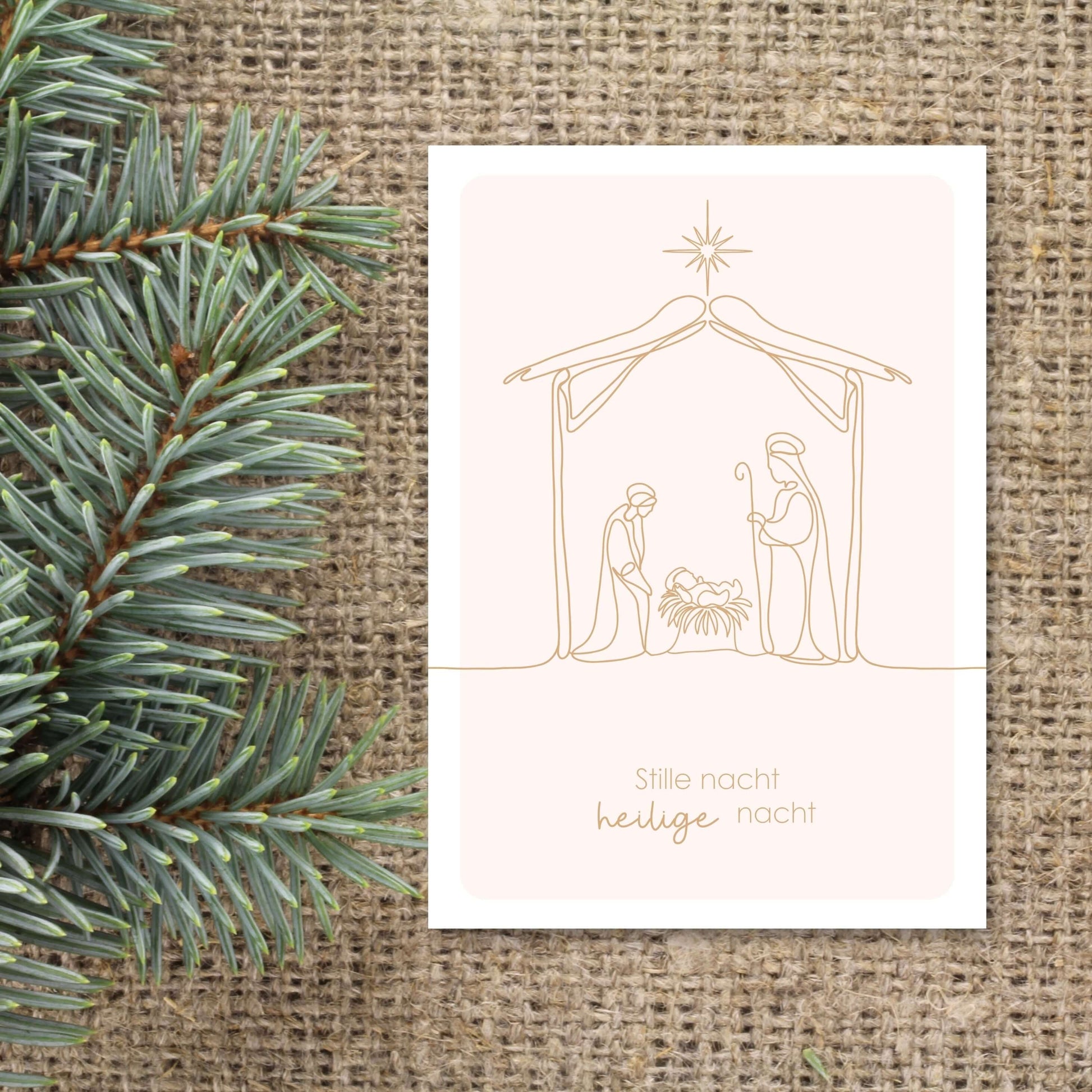 christelijke kerstkaart kerststal lijntekening