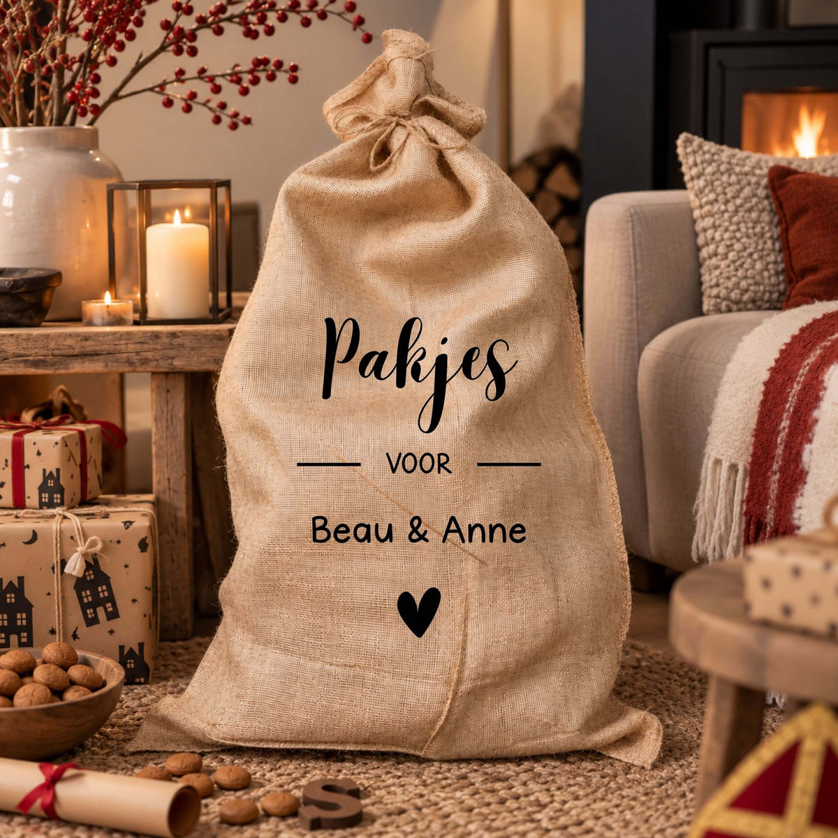 Gepersonaliseerde jute Sinterklaas cadeauzak Pakjes voor met naam