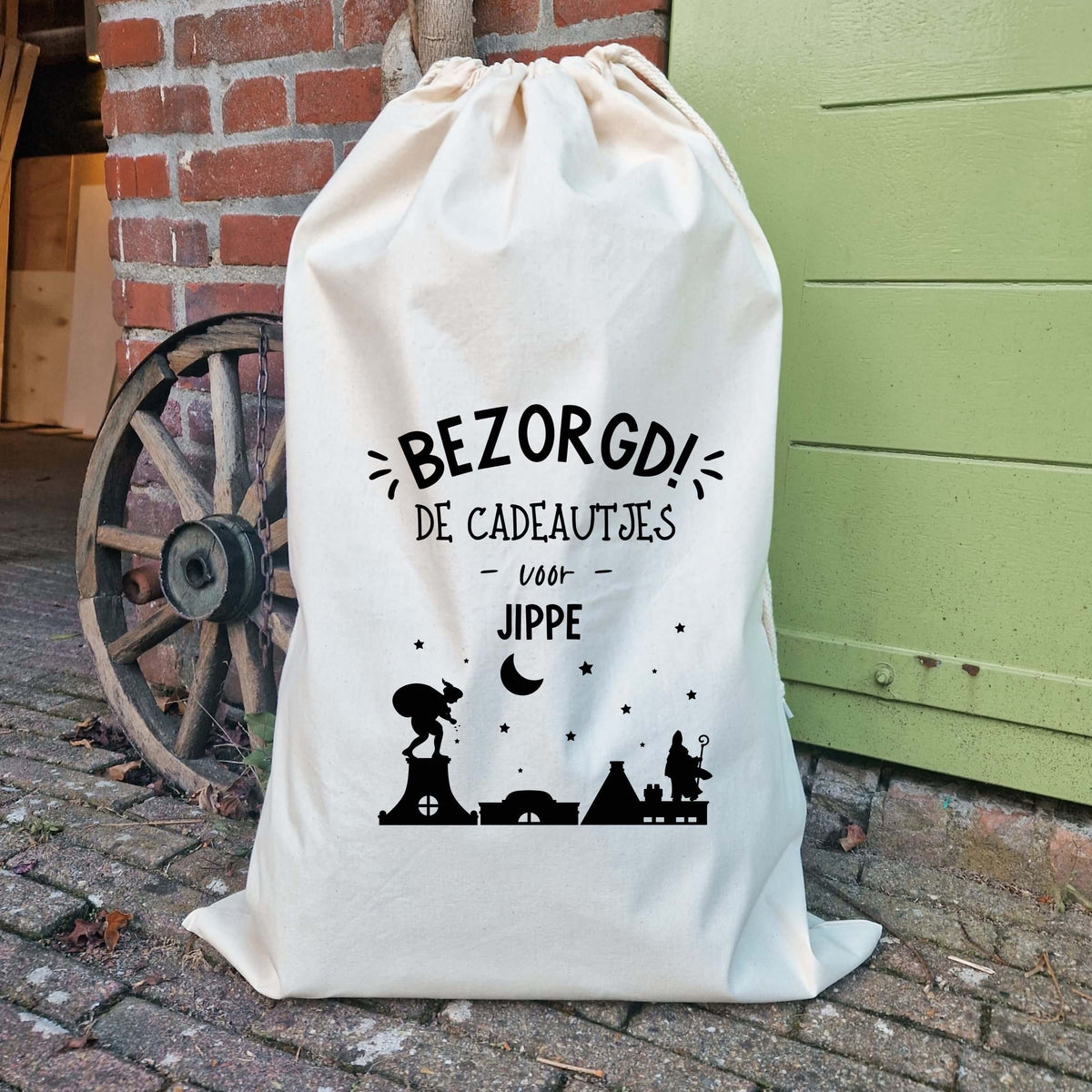 Herbruikbare gepersonaliseerde zak voor de cadeautjes van Sint