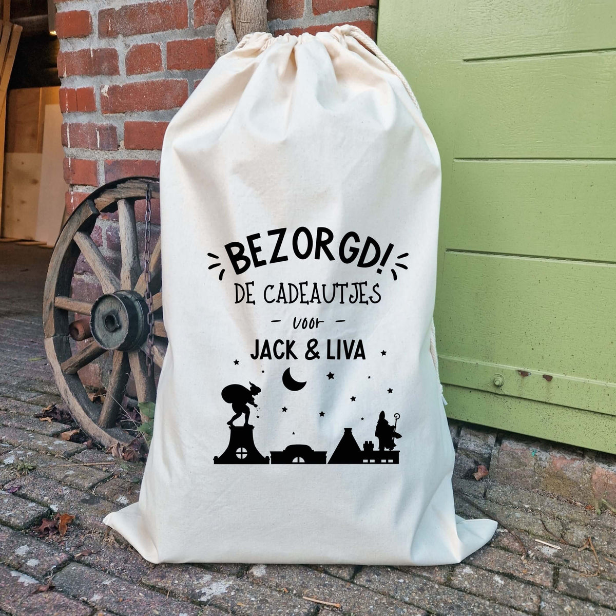 Katoenen Sinterklaas zak BEZORGD met naam