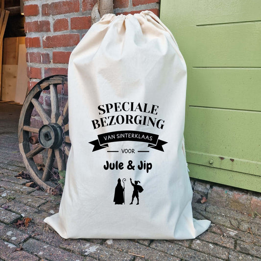 Katoenen cadeauzak Speciale Bezorging van Sinterklaas met persoonlijke naam