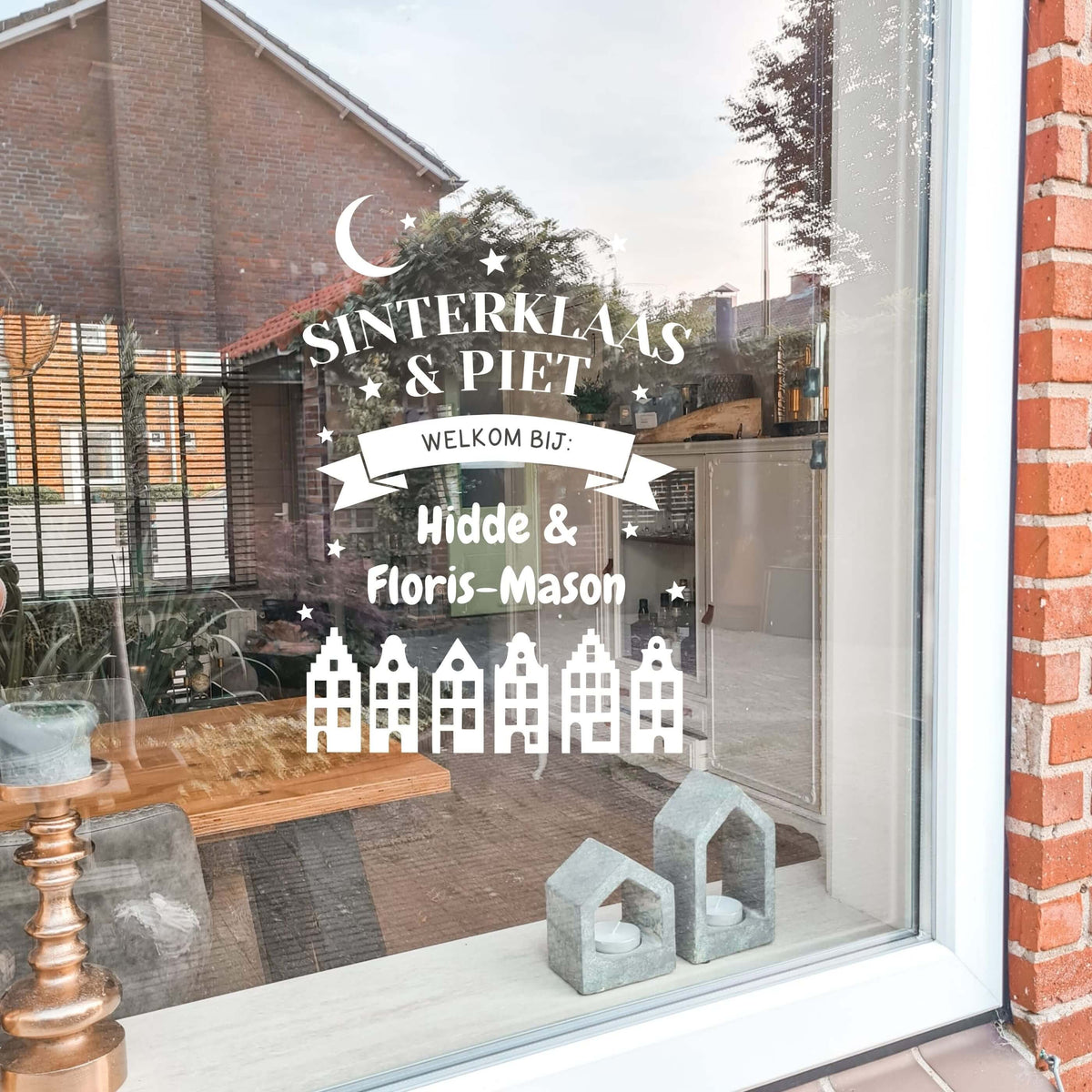 Gepersonaliseerde raamsticker Sinterklaas Welkom Sint en Piet met naam