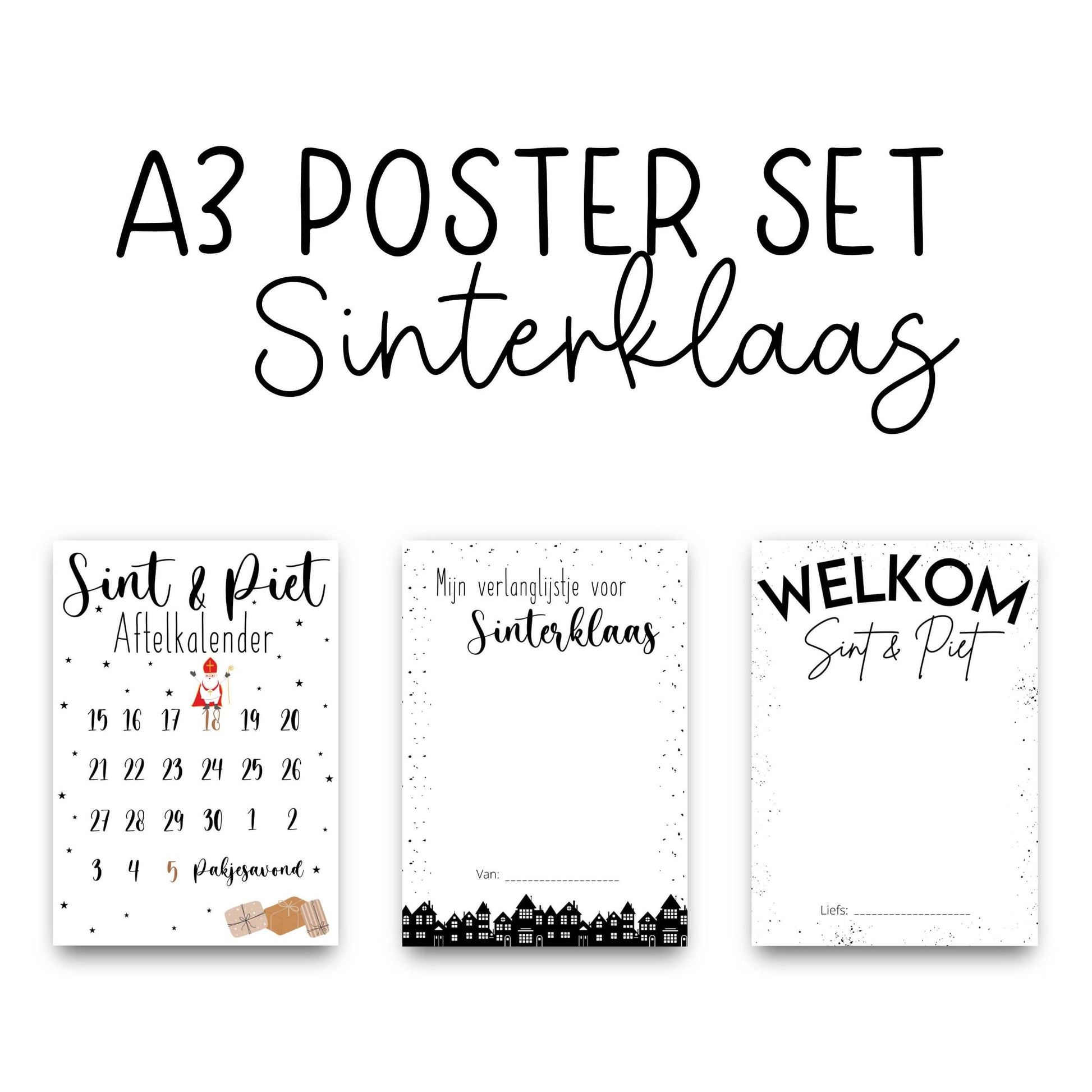 Sinterklaas Poster Set | Kleur of Zwart/Wit | BELGIË