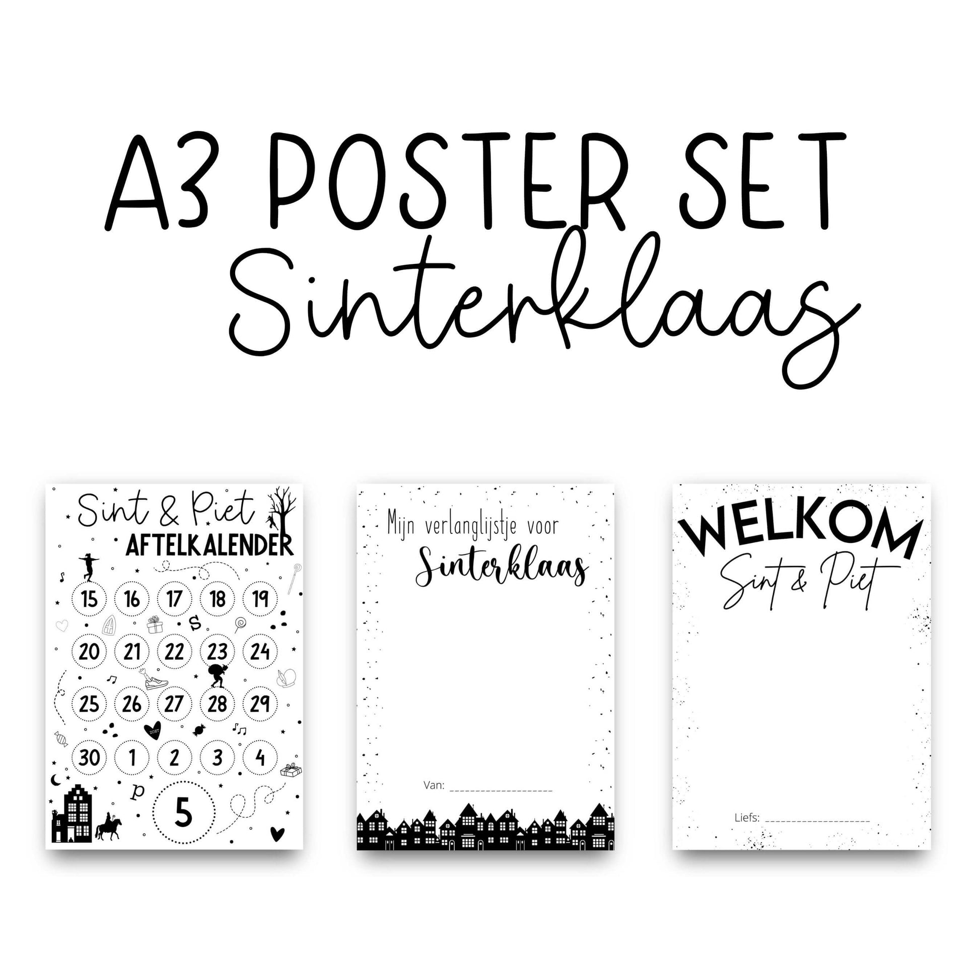 Sinterklaas Poster Set | Kleur of Zwart/Wit | NEDERLAND