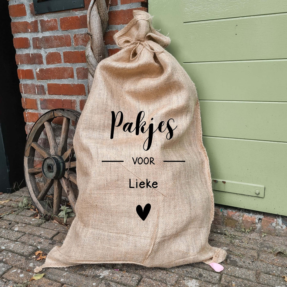 Grote jute cadeauzak met Pakjes voor en persoonlijke namen