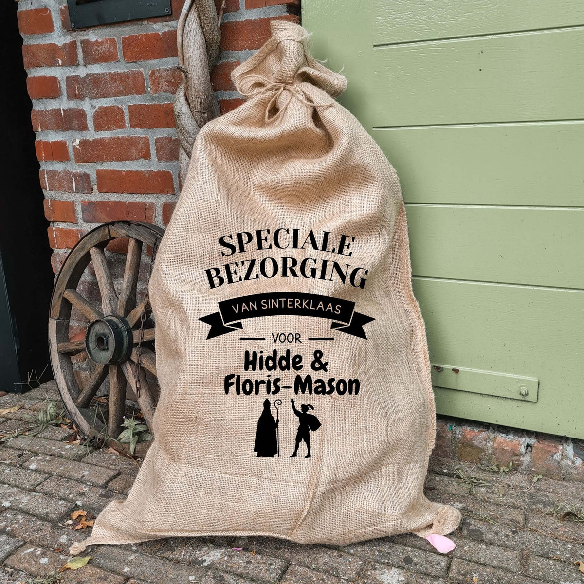 Gepersonaliseerde jute Sinterklaas zak met naam Speciale Bezorging