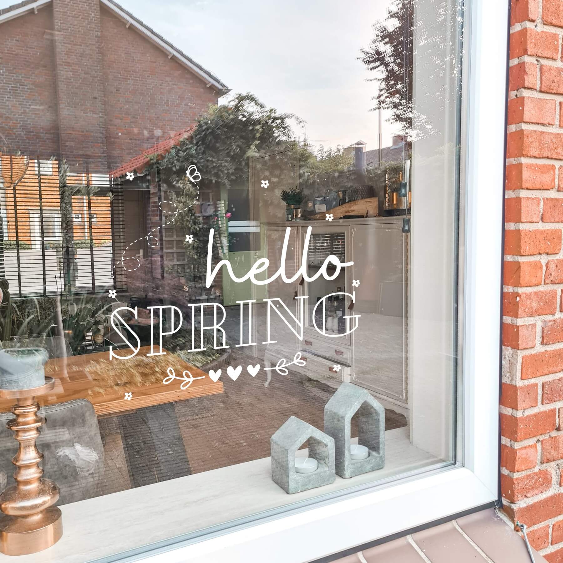 Raamsticker Lente | Hello Spring | Hartjes