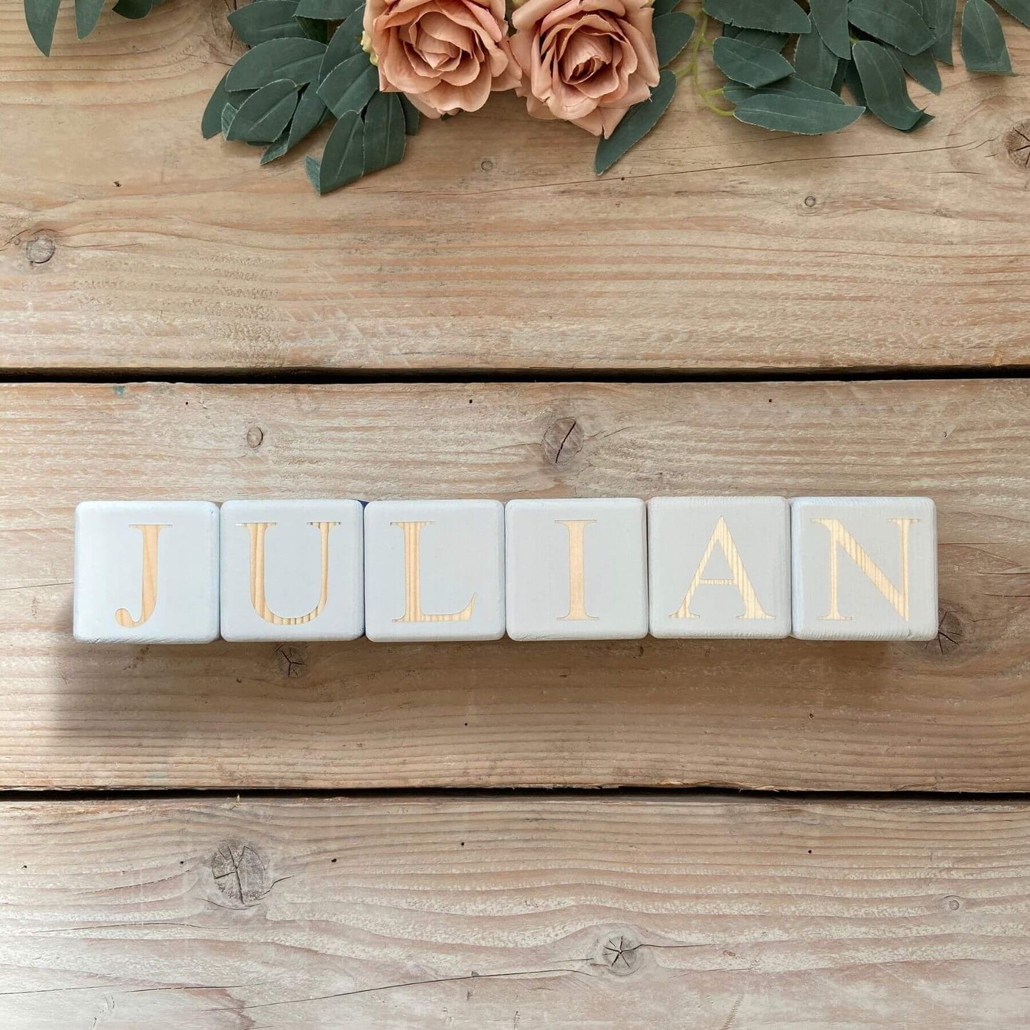 handgemaakte houten naamblokken 6 letters